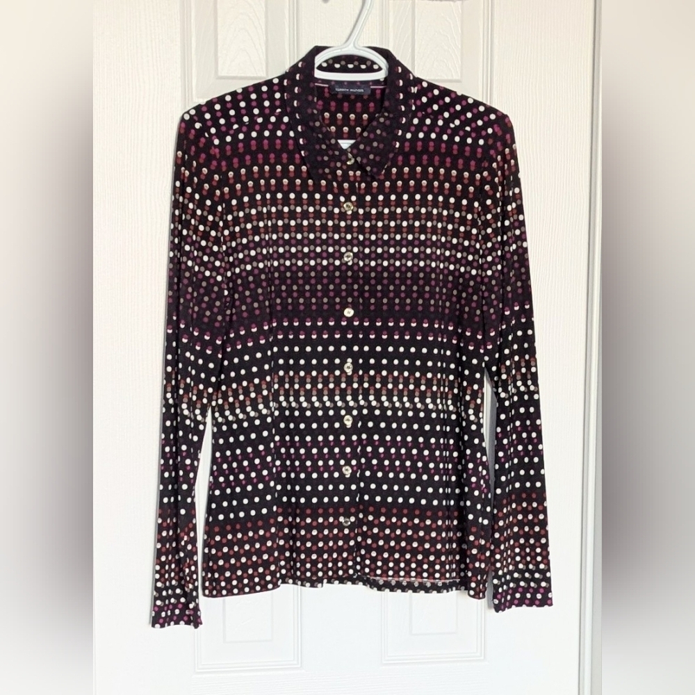 Tommy Hilfiger Women's (S/M) Black Button-Down Blouse w/Multicolored Polka Dots